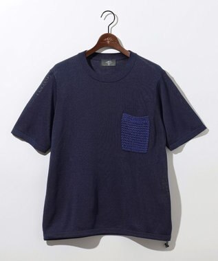 JOSEPH ABBOUD MOUNTAIN 【エコ素材・軽量・通気性・速乾性】ペーパーヤーンニット Ｔシャツ ネイビー系