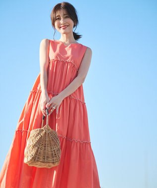 #Newans ボリュームティアードワンピース オレンジ
