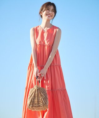 #Newans ボリュームティアードワンピース オレンジ
