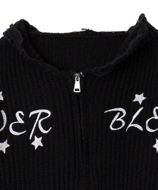 WEGO 刺繍ダメージニットWZIPパーカー ブラック