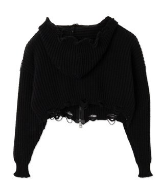 WEGO 刺繍ダメージニットWZIPパーカー ブラック