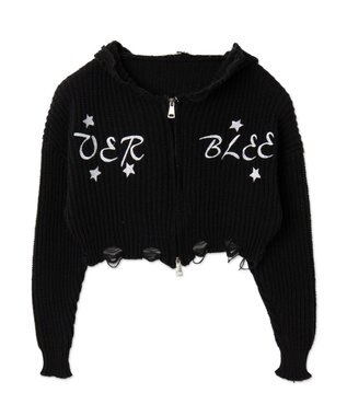 WEGO 刺繍ダメージニットWZIPパーカー ブラック