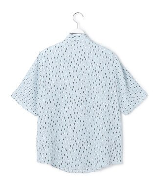 ICB L 【新色追加】BackSatinAmunzen 5分袖配色ボウタイブラウス サックスブルー×モチーフドット柄
