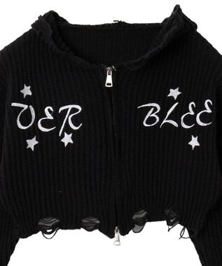 WEGO 刺繍ダメージニットWZIPパーカー ブラック