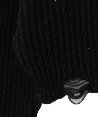 WEGO 刺繍ダメージニットWZIPパーカー ブラック