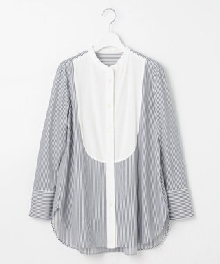 自由区 【洗える】ストレッチシャーティング ブザムシャツ ブルー系1