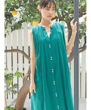 earth music&ecology ノースリーブギャザーワンピース Green