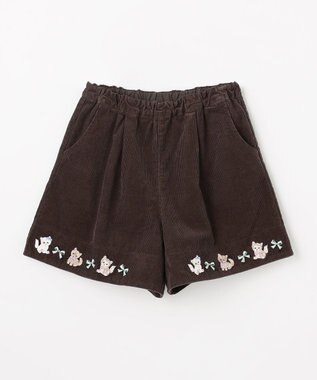 ANY KIDS ネコ刺繍 コーデュロイ ショートパンツ ブラウン