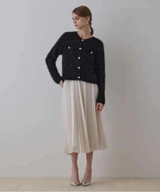 ノーカラーフェザーニットカーディガン