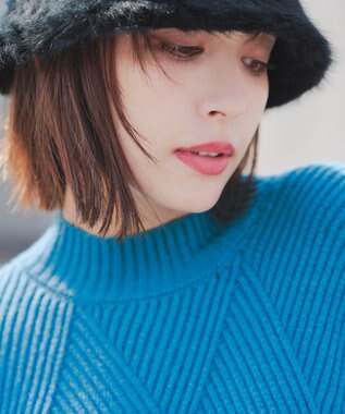 Tiaclasse L 【洗える】ダイヤ地柄ニットチュニック ブルー