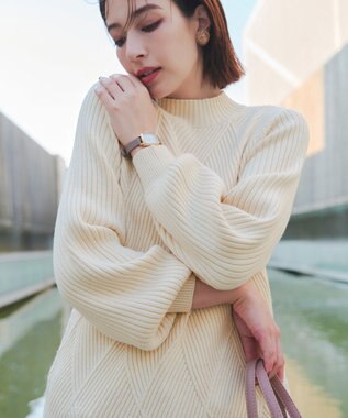 Tiaclasse L 【洗える】ダイヤ地柄ニットチュニック アイボリー