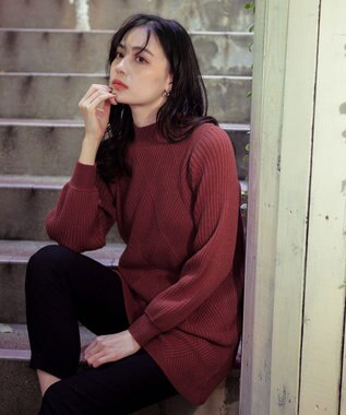 Tiaclasse L 【洗える】ダイヤ地柄ニットチュニック ピンク