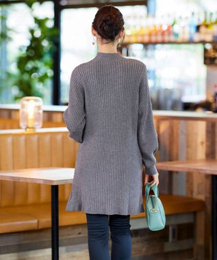 Tiaclasse L 【洗える】ダイヤ地柄ニットチュニック チャコールグレー