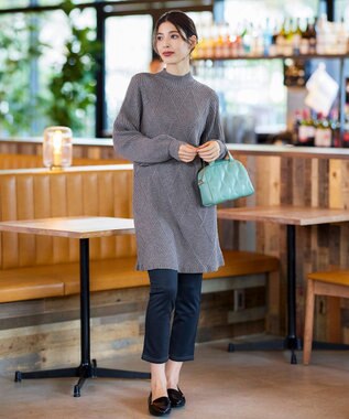 Tiaclasse L 【洗える】ダイヤ地柄ニットチュニック チャコールグレー