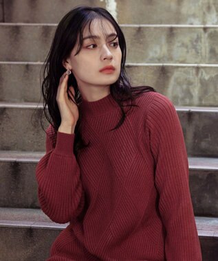 Tiaclasse L 【洗える】ダイヤ地柄ニットチュニック ピンク