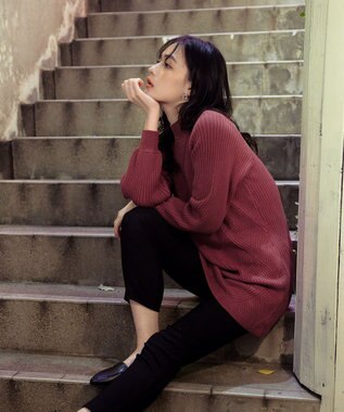 Tiaclasse L 【洗える】ダイヤ地柄ニットチュニック ピンク