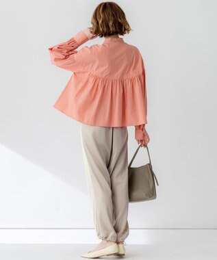 23区 L 【洗える】ドレープサテン 2WAY ドロスト パンツ ベージュ系