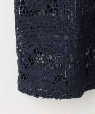 J.PRESS LADIES 【洗える】モザイクレース ハーフスリーブ ブラウス ネイビー系