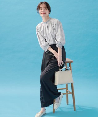 ANY L 【接触冷感/UVカット/抗菌防臭/速乾】エニイファンクション シャーリングブラウス ブルーストライプ