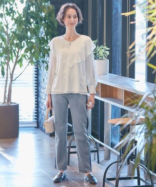 自由区 【XSサイズ～/洗える】ロイヤルシフォン ラッフルブラウス アイボリー系