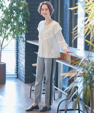 自由区 【XSサイズ～/洗える】ロイヤルシフォン ラッフルブラウス アイボリー系