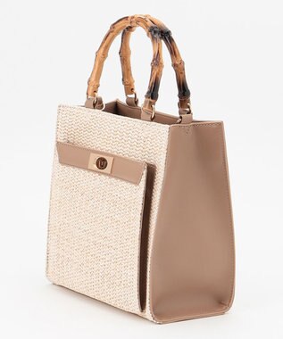 ANY SIS 【美人百花7月号掲載】2WAYバンブーライクハンドルミディ トートバッグ ナチュラル×ベージュ