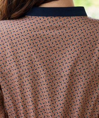 Tiaclasse 【新色追加・洗える】配色バンドカラー幾何学柄ワンピース オレンジ