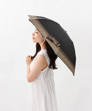 AURORA 【 Beaurance （ビューランス）】サマーシールド リボン/切り継ぎ加工晴雨兼用パラソル傘（折りたたみ傘） ブラック