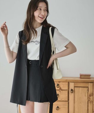 WEGO 【SETUP可】リネンライクプリーツミニスカパン ブラック