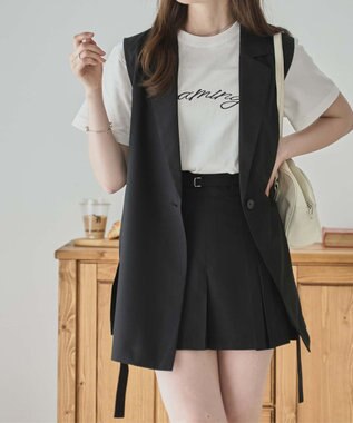 WEGO 【SETUP可】リネンライクプリーツミニスカパン ブラック