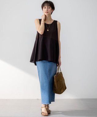 23区 【洗える】ナチュラルコットンベア タフタコンビ タンクトップ ダークブラウン系