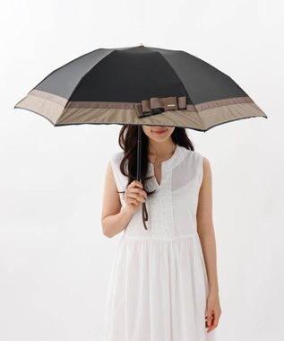 AURORA 【 Beaurance （ビューランス）】サマーシールド リボン/切り継ぎ加工晴雨兼用パラソル傘（折りたたみ傘） ブラック
