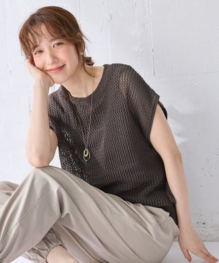 ANY フレンチスリーブメッシュニット モカ