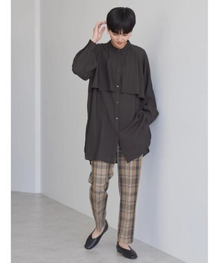 AMERICAN HOLIC バンドカラーフリルシャツチュニック Black