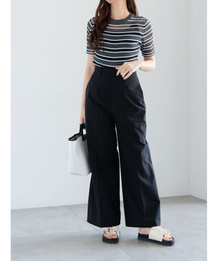 Te chichi シアーマルチボーダーハーフスリーブニット グレー