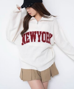 WEGO NEWYORKハーフジップニット オフホワイト