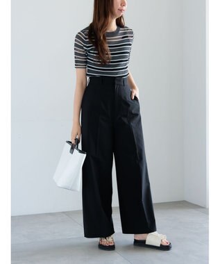 Te chichi シアーマルチボーダーハーフスリーブニット グレー