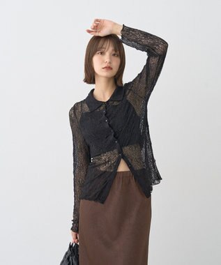 earth music&ecology ストレッチレースシャツ Black