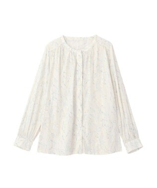 YECCA VECCA ラインフラワー柄ギャザーブラウス Ivory