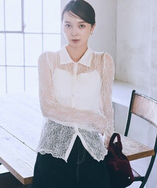 earth music&ecology ストレッチレースシャツ Ivory