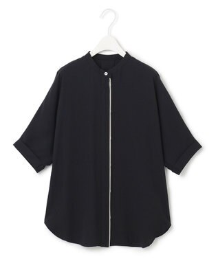 ICB 【人気のため新色追加・WEB限定カラーあり】BackSatinAmunzen 5分袖バンドカラーブラウス ブラック系