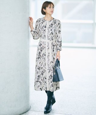 自由区 S 【WEB&一部店舗限定】ハーバルフロープリント8分袖 ワンピース シャンパンベース