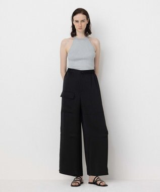NAVE 【Nave・洗える/ウエストゴム】ヴィンテージサテン ワイドパンツ ブラック系