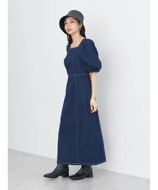 earth music&ecology スクエアネックデニムワンピース Dark Indigo