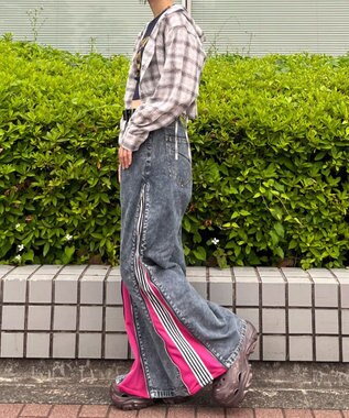 WEGO 【ユニセックス着用ITEM】ジャージドッキングZIPデニムパンツ ピンク