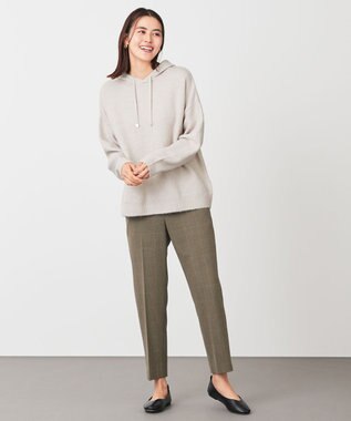 ANY L 【ウエストゴム/ストレッチ/裏起毛】シークレットウォーム　テーパードパンツ ブラウングレンチェック