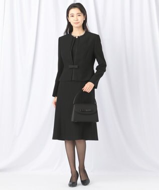 自由区 FORMAL 【ウォッシャブル対応】ドビーボーダーリボン ジャケット+ワンピース ブラック系