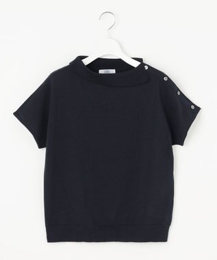 J.PRESS LADIES 【洗える・抗菌防臭】COTTON POLYESTER 襟付き ニット ネイビー系