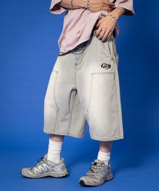 WEGO 【ユニセックス着用ITEM】ダブルニーロゴデニムショーツ