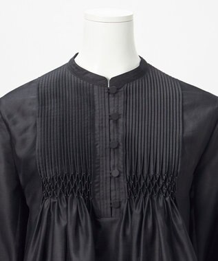 23区 L 【R(アール)】スモッキングタックオーガンザ ピンタック ブラウス ブラック系